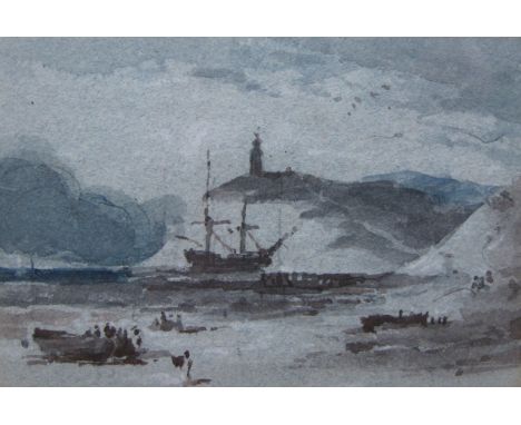 SIR JOHN JAMES STUART OF ALLANBANK (1779-1849)A coastal view with shippingpencil and wash on blue paper3 1/2 x 5 in (8.9 x 12