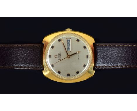 A Gentleman's Omega De Ville Automatic Wristwatch, the silvered dial with hourly dot markers, sweep seconds hand and date ape