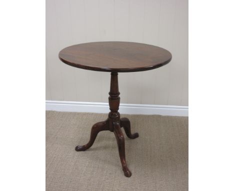 A George III mahogany Pillar Table, the circular one-piece top above a turned vase column raised on a tripod base, 2ft 2 1/2 