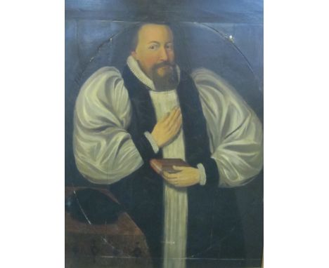 UNKNOWN ARTIST, ENGLISH SCHOOL AFTER 1600Portrait of a jacobean Bishop, three quarter-length,wearing a cassock with balloon s