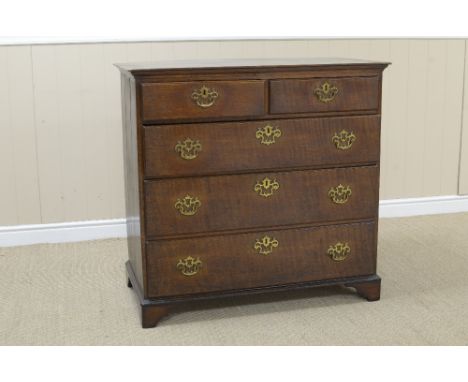 An 18th Century oak Chest of two short and three long drawers on bracket feet, 3ft 3in