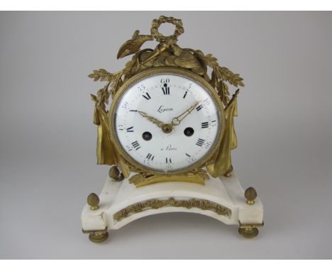 A 19th Century French Mantel Clock with white enamel circular dial inscribed Lepine a Paris, two train movement striking on b