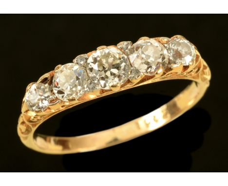 A Diamond five stone Ring pavé-set graduated old-cut stones in 18ct gold, ring size K