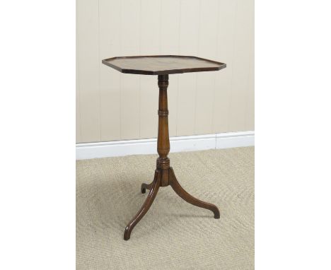 A Georgian oak Pillar Table with octagonal top on baluster turned fruitwood column with tripod base, 17in