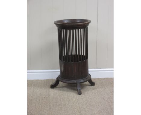 An Edwardian oak fluted barrel Stick Stand, 2ft 2in H