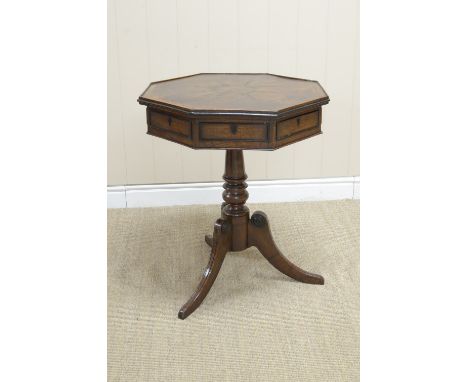 A Regency oak Work Table with octagonal revolving top having star inlay and cross-banding, fitted two drawers and six dummy d