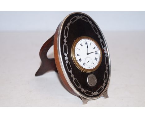 Silver &amp; enamel travel clock (Swiss made) currently ticking. Height 12 cm 