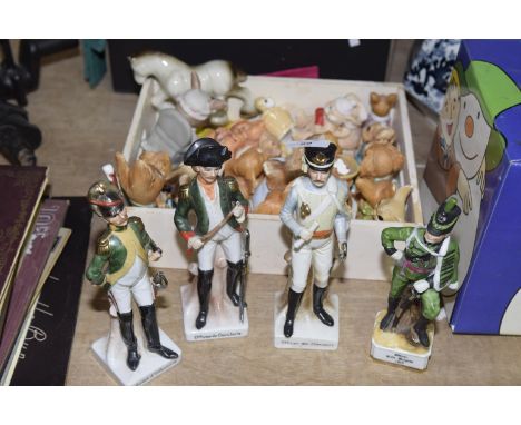 A collection of various Pendelphin figures Together with Poole rabbit figure, and four French solider figures. (qty) 