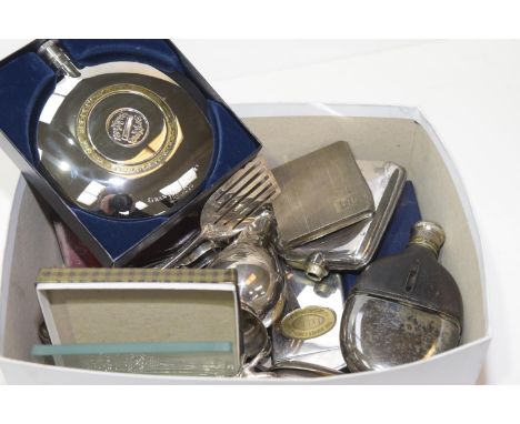 A large selection of various silver and silver plated items Including silver spoons, ice tongs, and cigarette case, together 