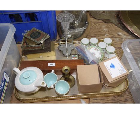 A mixed group of items Including a Poole teapot, sugar bowl and milk jug, Tuscan China coffee cans, cased set of rulers, A Ca