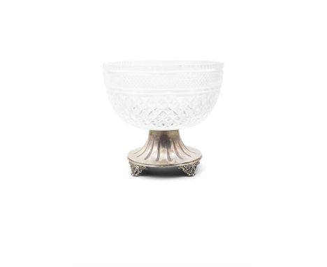 A CUT GLASS AND SILVER MOUNTED CENTRE BOWL Sheffield, c.1913, mark of William Hutton & Sons, the cut glass bowl raised on tap