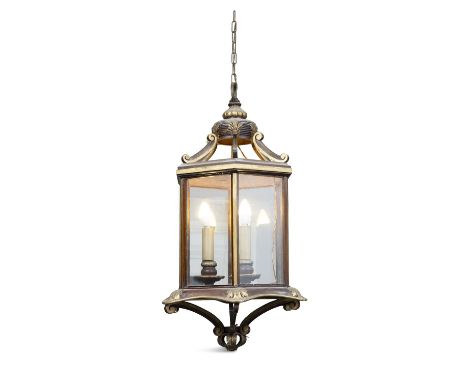 A TIMBER AND GESSO HALL LANTERN, 20TH CENTURY of hexagonal form(E)ELECTRICAL GOOD IN NEED OF REWIRING ARE INDICATED BY THE SY