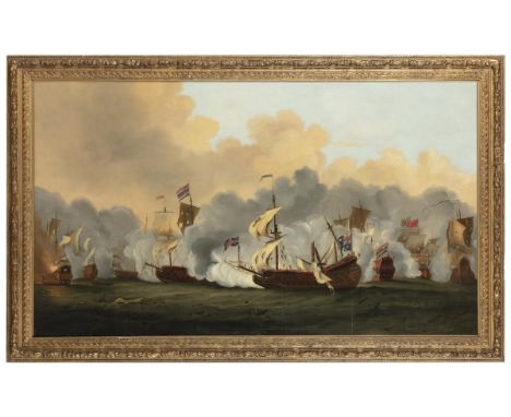 STYLE OF WILLEM VAN DE VELDE THE YOUNGER Battle of the TexelOil on canvas, 84 x 145cmThe Battle of the Texel, also known as T
