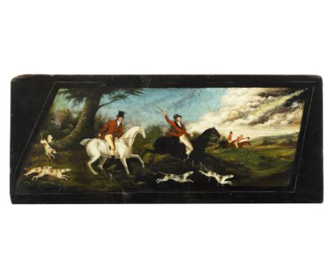 18TH CENTURY SCHOOL  A Hunting Scene Oil on board, 78 x 32.5cmProvenance: Shanbally Castle, Co. Tipperary