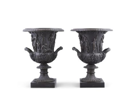 A PAIR OF BRONZE MODELS OF THE 'MEDICI' VASEeach in the form of a calyx-krater, with a flared rim above a body cast with a co