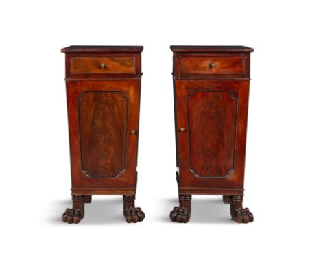 A PAIR OF 19TH CENTURY MAHOGANY DINING PEDESTALSeach of compact tapering design the square panel tops above a short drawer an