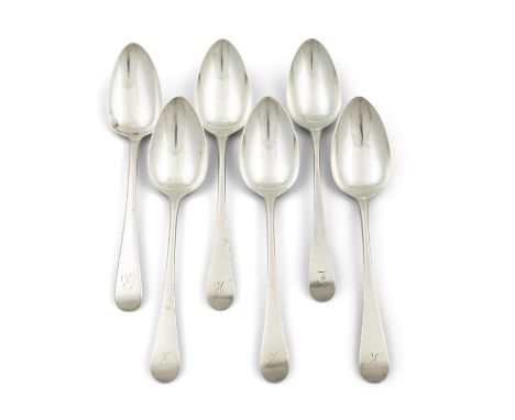 A MATCHED SET OF GEORGE III SILVER PLAIN TAPER HANDLE TABLE SPOONS,London 1809, mark of Peter & William Bateman (4) and Londo
