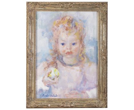 LUIGI CORBELLINI (1901-1968)Portrait of a girl with an appleOil on canvas, 33.5 x 24.5cmSigned