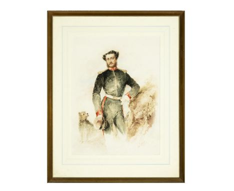 EDWARD HAYES RHA (1797-1864) Portrait of a Uniformed Gentleman With a Canine CompanionSigned and inscribed 'Edw'd Hayes, Dubl