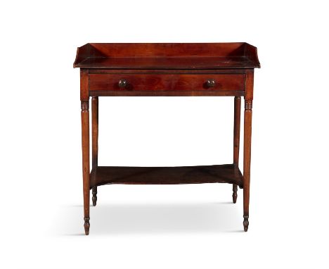 AN EARLY VICTORIAN MAHOGANY COMPACT WASHSTAND CIRCA 1840,of rectangular form with raised three-quarter gallery back and singl