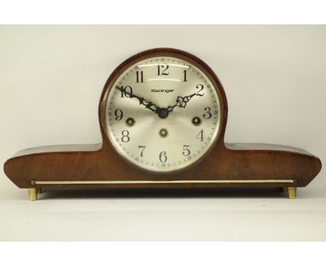 1950s Kleninger mahogany mantel clock (W40cm, H19cm), and two other Art Deco period mantel clocks (3) CLOCKS & BAROMETERS - a