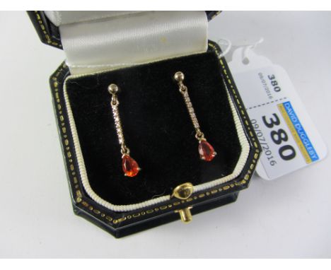 Pair of Mexican fire opal and diamond drop ear-rings stamped 375 Condition Report Click here for further images, condition, a