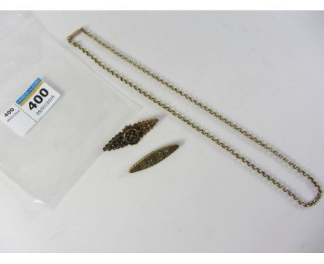 Victorian 'Baby' bar brooch stamped 9ct, hallmarked 9ct bar brooch and chain necklace stamped 9ct approx 8.2gm Condition Repo