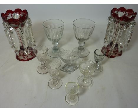 Pair Victorian overlaid ruby glass table lustres H20cm ,pair early 19th century drinking glasses,  and other 19th century and