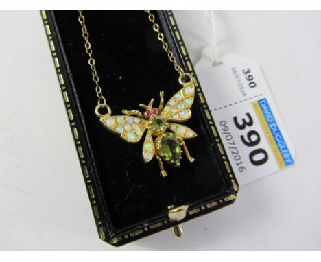 Peridot, ruby and opal butterfly pendant necklace stamped 925 Condition Report Click here for further images, condition, auct