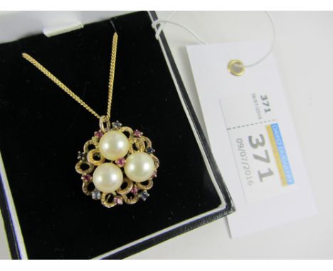 Pearl and stone set pendant on chain hallmarked 9ct Condition Report Click here for further images, condition, auction times 