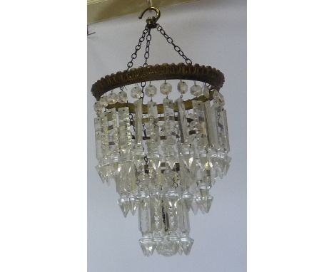 Pair late 19th/early 20th century gilt metal centre light fittings with tiered cut glass drops H40cm  Condition Report Click 