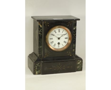 Victorian slate mantel clock with engraved decoration, dial signed 'Gaydon & Sons', W22cm, H23cm  CLOCKS & BAROMETERS - as we