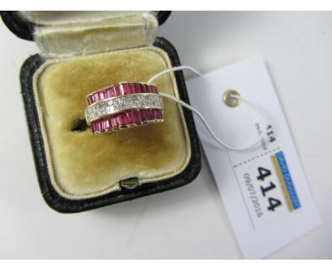 Baguette ruby and princess cut diamond ring stamped 14K Condition Report Click here for further images, condition, auction ti