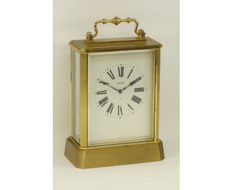Angelus brass and bevel glass glazed carriage clock, W13cm, H18cm  CLOCKS & BAROMETERS - as we are not a retailer, these item