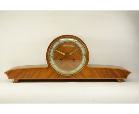 Mid 20th century walnut mantel clock, dial signed 'Schatz, made in Germany', W57cm, H21cm CLOCKS & BAROMETERS - as we are not