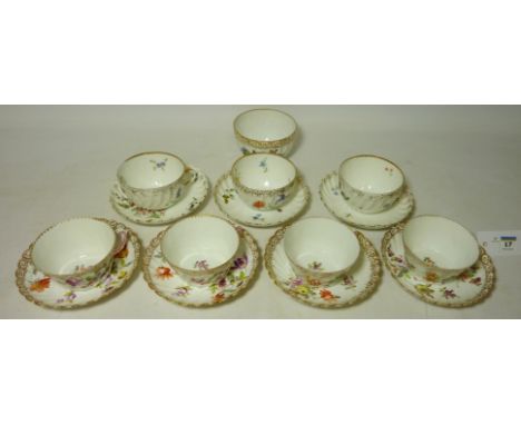 Four early 20th century Dresden tea cups and saucers, three similar cups and saucers and a sucrier Condition Report Click her