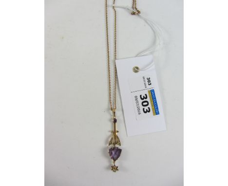 Edwardian amethyst and diamond pendant on rose gold chain stamped 9c Condition Report Click here for further images, conditio