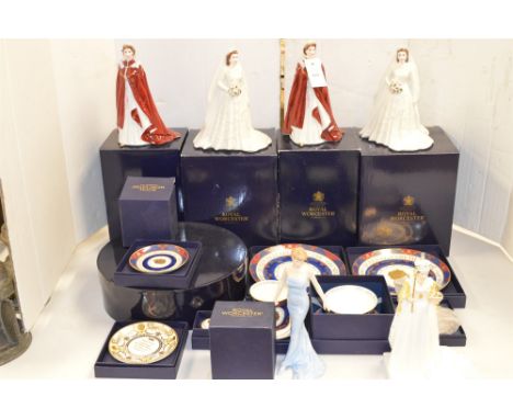 Four boxed Royal Worcester figurines, to include: two Queen Elizabeth's 60th Birthday figures; and two other Queen Elizabeth 
