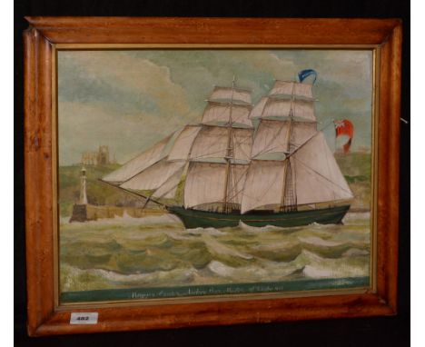 British School - Portrait of the sailing brig Magyar of Exeter, Andrew Beer, Master, off Whitby 1864 , inscribed, oil on boar