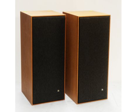 A pair of Bang &amp; Olufsen Beovox 2600 floor standing speakers, each in light teak cabinet, 24 x 60cms.
