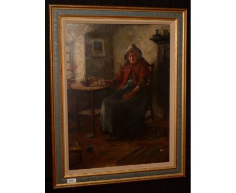 19th Century British School - A portrait of an elderly lady, unsigned, oil on canvas, 59.5 x 44cms, framed.