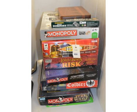 Board games, to include: Dr. Who Monopoly; Lord of the Rings Risk; Star Trek Monopoly; Star Wars Monopoly; and Escape from Co