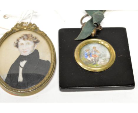 Mid/Late 19th Century British School - A portrait miniature depicting a gentleman, and another of musicians, unsigned, 7.5 x 