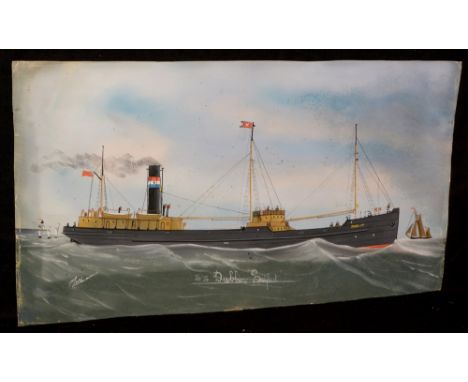 19th Century British Primitive School - A portrait of the SS Dublin out of Belfast, indistinctly signed and inscribed, gouach