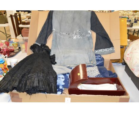 Vintage black lace lady's cloak by Snowball Son &amp; Co, Gateshead; 1960's Canadian Eskimo/Inuit style suede clothes; togeth