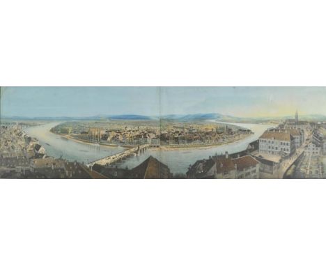 *Switzerland. Large panorama of Basel, circa 1870, large lithograph with contemporary hand colouring on two conjoined sheets,