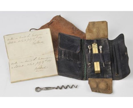 *North Pole Expedition, 1827. A small leather corkscrews and stationery wallet by Thomas Lund, 57, Cornhill, London, circa 18