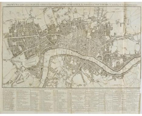 London. Drew (John), Drew's New and Correct Plan of the Cities of London and Westminster, the Borough of Southwark &c. includ