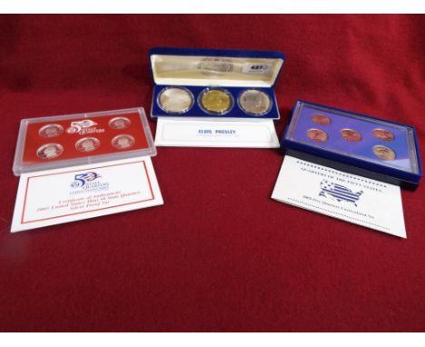 Numismatology - an Elvis Presley commemorative coin set by Republic of the Marshall Islands comprising three proof coins to i