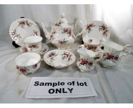 Royal Albert - a bone china Royal Albert tea set in the Lavender Rose pattern comprising 43 pieces to include twelve cups, tw